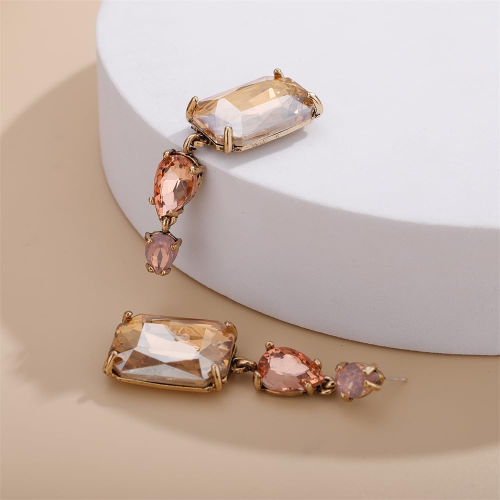 Aimimier Boho Big Rectangle Crystal Dangle Earrings Vintage Shining Teardrop Rhinestone Drop Earrings Statement Geometric Earrings for Women - Image 4