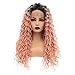 Produktbild Music Festival Perücke, Ombre Rose Pink Synthetische Lace Front Perücke, Für Schwarze Frauen Hitzebeständige Rote Lockige Lange Graue Faserhaarperücken 14 zoll A