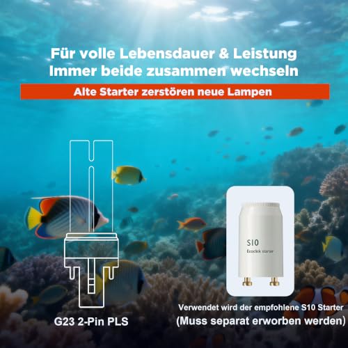 Glostars 11W UVC Ersatzlampe Leuchtmittel,mit G23 Sockel,UV Lampe Ersatz,Für Teichfilter, Aquarium & Wasserklärer