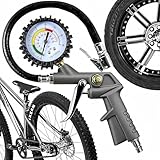 Retoo Medidor de Neumático Digital 220PSI Medidor de Presión Manómetro Pistola de Inflado y Compresor Rango de Medición de 0-12 Bar para Moto Bcicleta Coche Longitud de la Manguera 35 cm Plata
