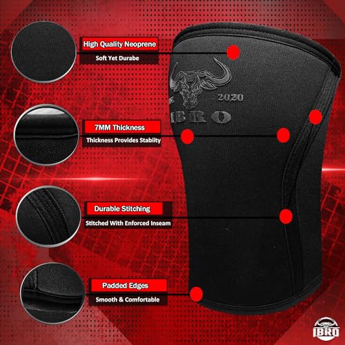 IBRO Premium 7MM Knee Sleeves (Pair) for Weightlifting & Powerlifting, Ultimate Compression Support & Injury Prevention - Squats, Deadlifts - for Men & Women, 1 Year Warranty, Black M - Thumbnail 2