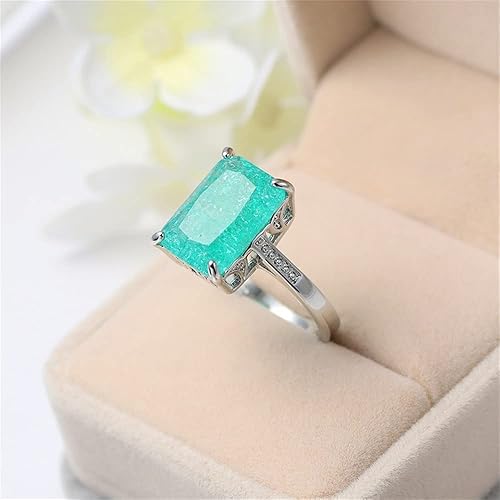 Miniatura 5 de 925 Sterling Silver Saudi Star Ice Zircon Ring Green Gemstone Ring Square Cut CZ Diamond Ring Eternity Engagement Wedding Band Ring Promise Ring for