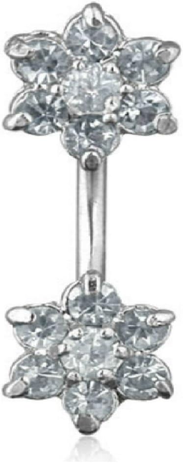 Jeweled Twin Daisy Flowers Spinal Barbell Christina Vertical Hood VCH Jewelry Genital Piercing 1/2 (Clear)