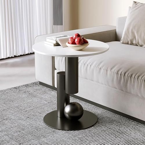Image of Round End Table, Luxury Circle Modern Side Table, Marble Side Tables for Living Room, Creative Aesthetic Coffee Table Bedside Nightstand for Couch Bedroom Sofa Patio Balcony (White Black, H 21.7inch)
