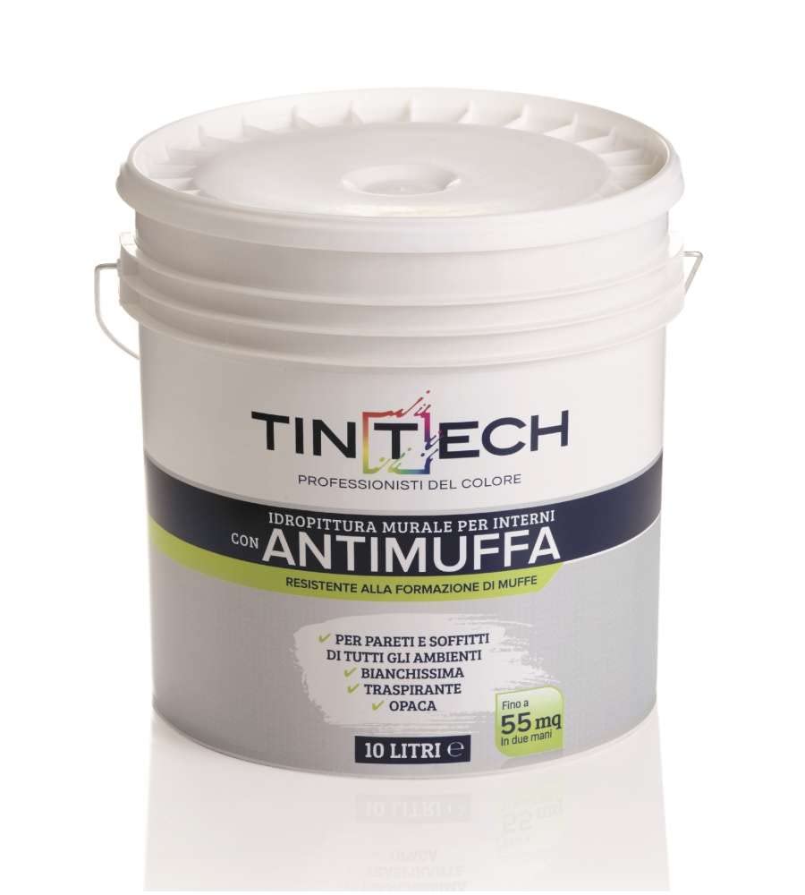 CFadda Tintech Idropittura Antimuffa per Interni, 10 Litri, Bianco, Finitura Opaca, Resistente alla Muffa