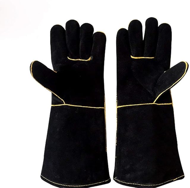 Welding Gloves, Heat Resistant Fire Proof Gauntlets, Fireside Gloves for Wood Burners, Cow Split Leather Welders Gauntlets Riggers Gloves BBQ Oven Wood Stove Long Lined Grill Gloves