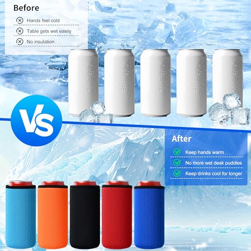 Xumbtvs 5 Pcs 16oz Insulated Can Sleeve, Reusable Big Can Cooler Sleeves, Non-slip Neoprene Beer Bottle Cover Holder for 16oz Standard Can Soda and Beer (Colorful1)