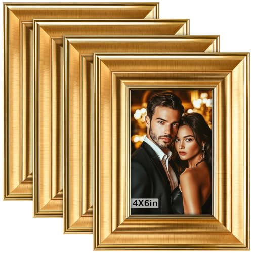 Image of 4 PCS 4x6 Gold Photo Frames Set - Vintage Ornate Picture Frames, Classic Baroque Photo Frames, Picture Frames 10x15cm for Wall Mounting or Tabletop, Gallery Wall, Weddings & Home Decor