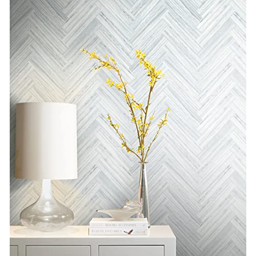 York Wallcoverings PSW1289RL Blue Hermosa Herringbone Peel and Stick Wallpaper