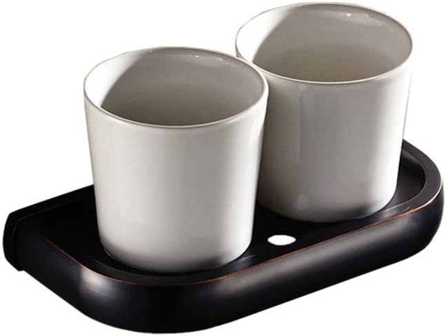 Bathroom Toothbrush and Toothpaste Holders Brass Tooth Brushing Holder Toothbrush Stand with White Tumbler Porcelain Cup Electric Toothbrush Holder Wall Mount Oil Rubbed Bronze