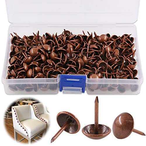 Keadic 300Pcs 7/16 (11mm) Antique Upholstery Tacks Furniture Nails Pins Kit for Upholstered Furniture Cork Board or DIY Projects - Red Copper