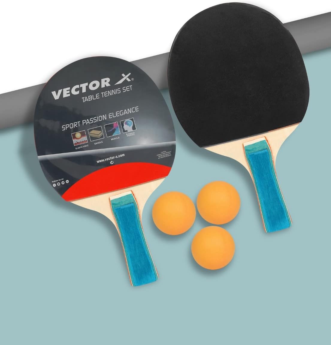 Vector X Combo Set of Table Tennis Rackets Rubber | Light Weight |Comfortable Grip |Wooden Material | Best Combo Set |(Pack of 2 Bats and 3 Balls)