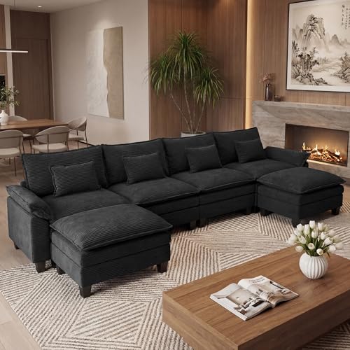 Image of URRED Oversized Modular Sectional Sofa,Solid Black:157 inch U Shaped