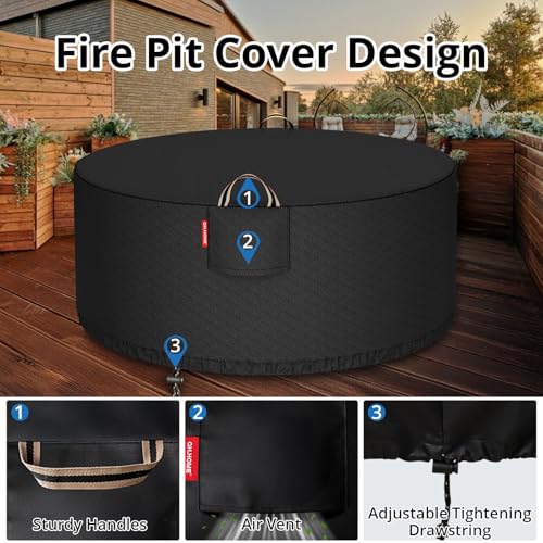 [2026 Upgraded 900D Fabric] Fire Pit Cover Round 41-44 Inch Heavy Duty 900D Strong Tear-Resistant, UV Resistant, Waterproof, Fading Resistant Firepit Covers Round for Outdoor Fire Pit by QH.HOME - Image 7