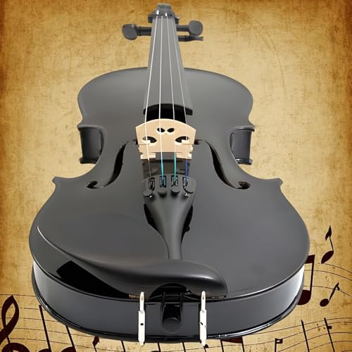 MA 16-Inch Solid Wood Viola in Black Finish - Handcrafted 4/4 Size Acoustic Viola for Students & Adults with Case, Bow, Rosin, Bridge & Strings