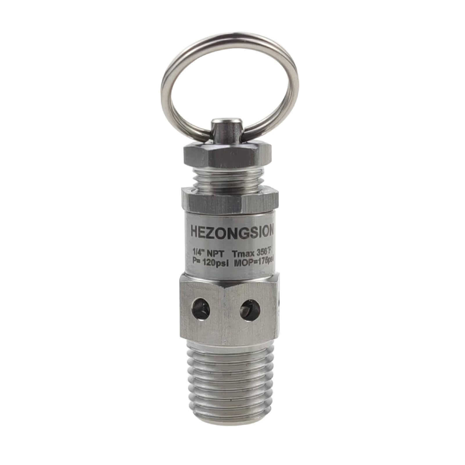 1/4" NPT Male Stainless Steel SS304 Mini Adjustable Pressure Relief Safety Valve with Lock,120psi Set Pressure,70-130psi Adjustable Pressure Range