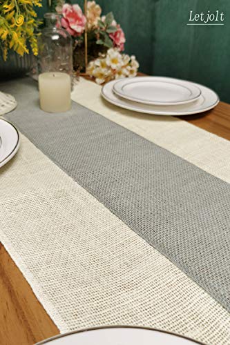Letjolt Splicing Burlap Table Runner Rustic Table Runner Farmhouse Runner Jute Woven Fabric, Light Colour Edge + Gray 12x48 Inches