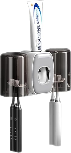 MYLAMZAL Soportes para cepillos de dientes montados en la pared con dispensador de pasta de dientes para niños, juego de accesorios organizadores de