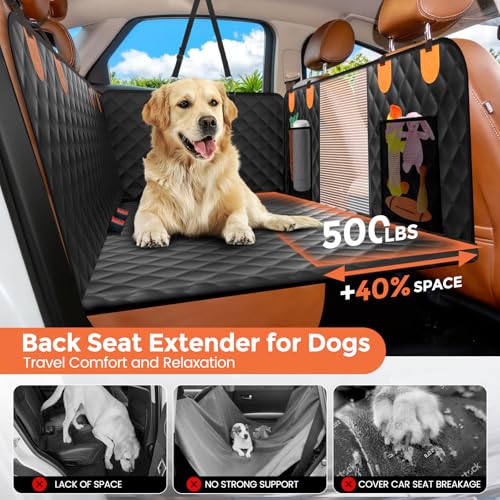 CUIOFREE Dog Seat Cover for Back Seat Hard Bottom,Holds 500 lbs,Waterproof Dog Car Seat Cover for Back Seat Extender,Scratch-Proof Pet Hammock for Car,SUV,Truck - with Mesh Window & Storage,BlackOR — view 2