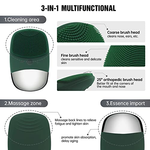 Faiyi Silicone Face Scrubber, 3-In-1 Electric Facial Cleansing Brush, Ipx7 Waterproof Facial Massager, Usb Rechargeble Face Brush For Deep Cleanning, Gentle Exfoliating, Blackhead Remover(Green) #TOP2