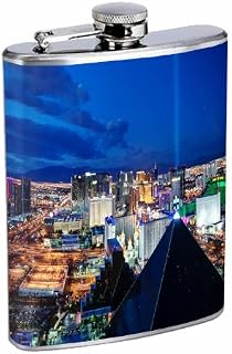 Las Vegas Bright Lights Sin City L8 Silver Stainless Steel 8oz Hip Flask Alcohol Whiskey Drinking Brandy