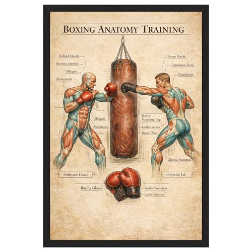 Framed Boxing Anatomy Training Poster Canvas Print Art Vintage Minimalist