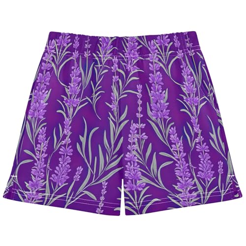 Lavender Vine Purple Flowers Girls Athletic Lounge Shorts Youth Summer Fashion Pajama, X-Small