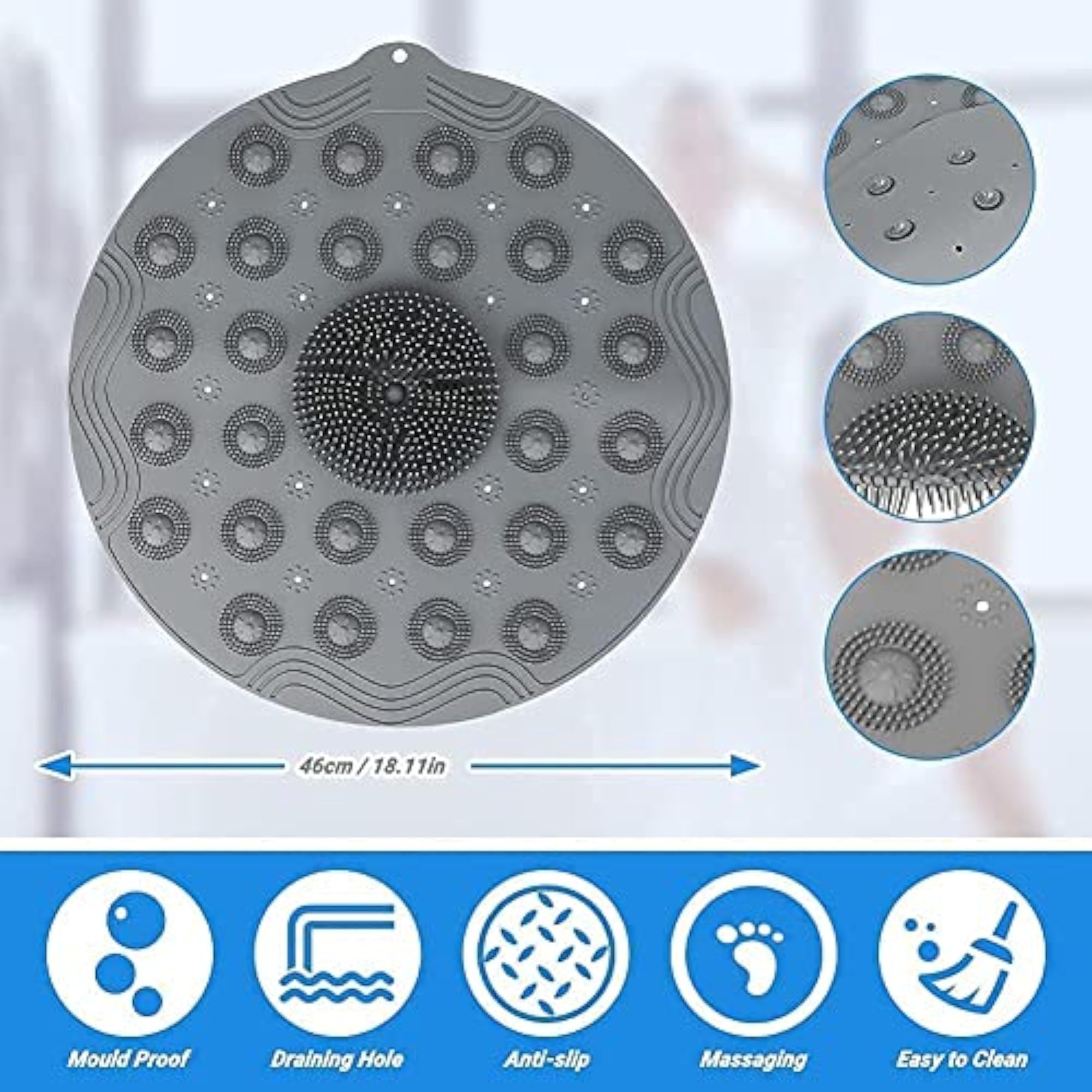 Round Bath Massage Pad, Non-Slip Silicone Mat