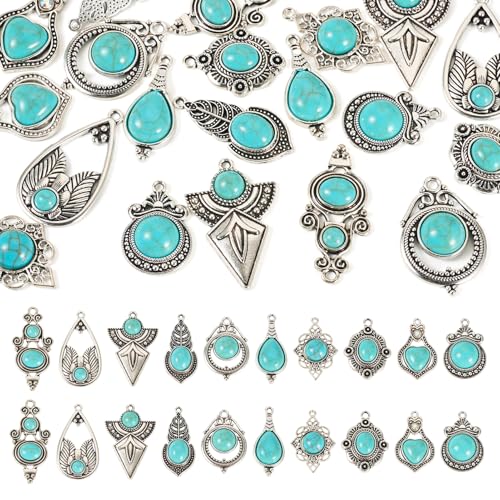 20 Pcs Turquoise Charms for Jewelry Making Flower Heart Rhombus