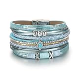 Edoneery Leather Wrap Bracelet for Women, Boho Handmade Multi-Layer Cuff with Crystal Beads Heart, Stackable...