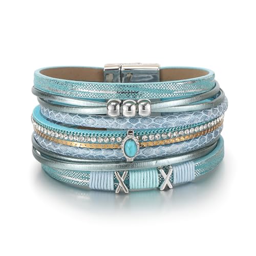 Edoneery Leather Wrap Bracelets for Women, Boho Stacked Cuff Bangle