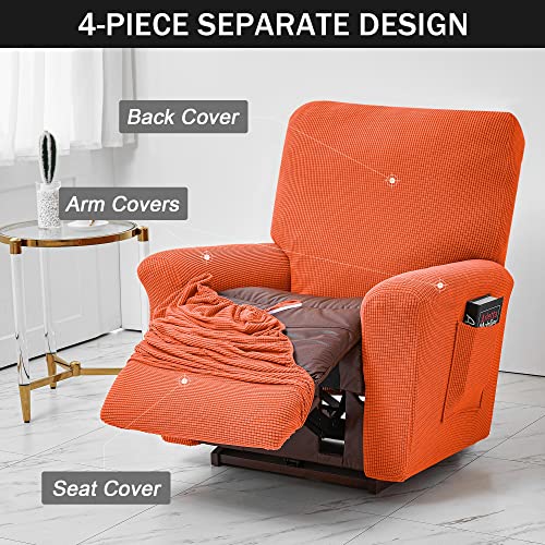 Stretch Recliner Cover, 4-Piece Soft Sofa Cover Thick Single Seat Couch Cover Jacquard Recliner Slipcover With Pocket (Orange) #TOP2
