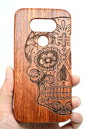 PhantomSky LG G6 Funda de Madera, [Serie Natural Hecha a Mano de Bambú/Madera Carcasa Case Cover para tu Smartphone - Cráneo Madera Rosa