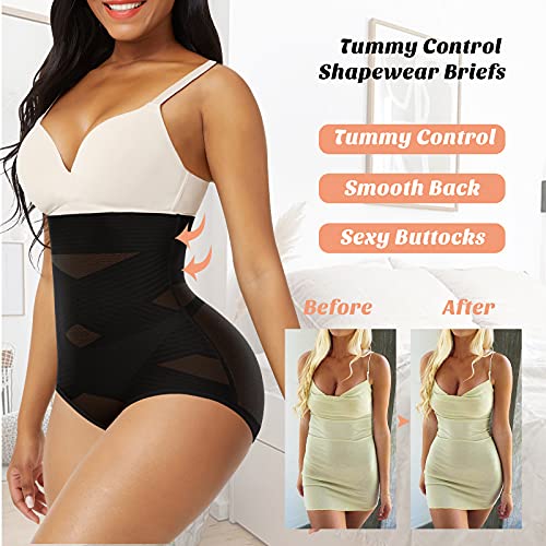 Image of Werena Tummy Control Shapewear Underwear for Women High Waisted Body Shaper Panties Shaping Briefs(#01 Black(X Cross),X-Large)