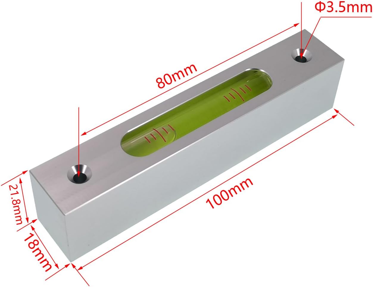 Precision Bubble Level Tool, Aluminum Construction, 100mm Length, Green Vial Accuracy 0.5mm/2mm (100 * 21.8 * 18mm(Silver Green))