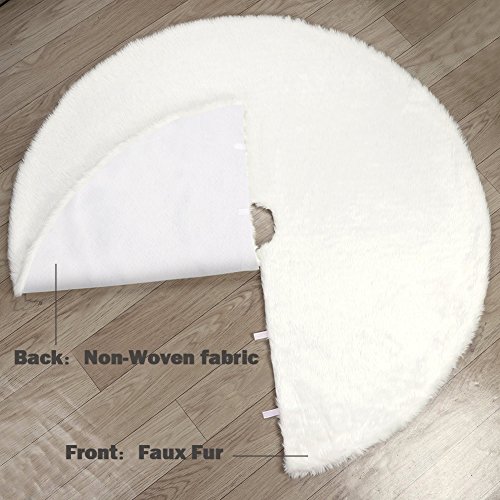 AerWo Faux Fur Christmas Tree Skirt 48 inches, Snowy White Tree Skirts for Christmas Holiday Winter Decorations