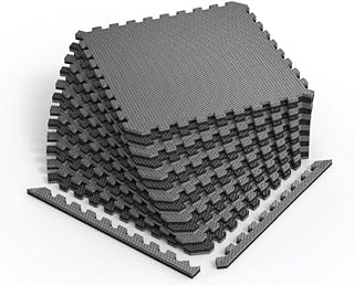 Norsk Reversible Gym Exercise Mats 3/4" Thick EVA Interlocking Foam Tiles, Perfect Home Gym Flooring, 12 Tiles & 24 Trim Pieces, 48 Sq. Ft. Reversible, Gray/Black