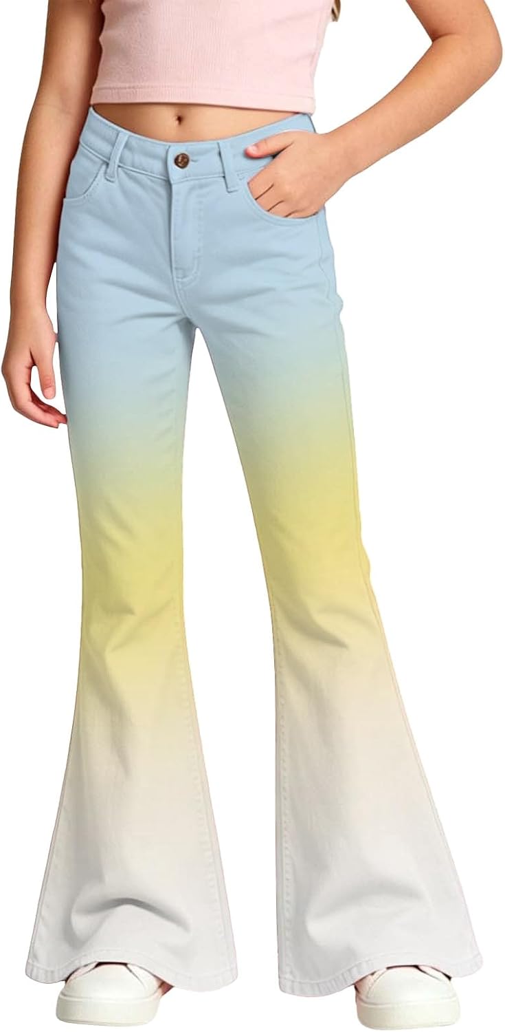 Girls Flare Dress Pants Kids School Uniform Bell Bottoms Elastic Waist Stretchy Leggings with Pockets Preppy Clothes
