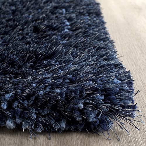 Image of Hand Woven Plain Shagg Collection with 2 Inch Pile Height Carpet for Living Room Size 14x14 Feet Square Coular Blue
