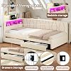 3ft Single Daybed with 2 Storage Drawers, LED Lighting and Charging Station, Functional Upholstered Bed Frame 90X190 cm, Linen Sofa Bed Guest Bed for Living Room/Bedroom/Study Room, No Mattress, Beige #3