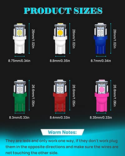 Alopee 30 Pack (6 Colors Mixing) 194 Led Bulb T10 Wedge Led Bulb 5Smd-5050 168 Led Bulb, 921 2825 Led Bulb W5W 158 501 Led Lights For Car Interior Dome Map Door Trunk Courtesy Light Dc 12V #TOP1