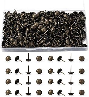 250 Pcs Upholstery Tacks, Antique Brass Tacks, Bronze Furniture Thumb Tacks, Decorative Push Nail Pins with Plastic Box(11 * 17mm)