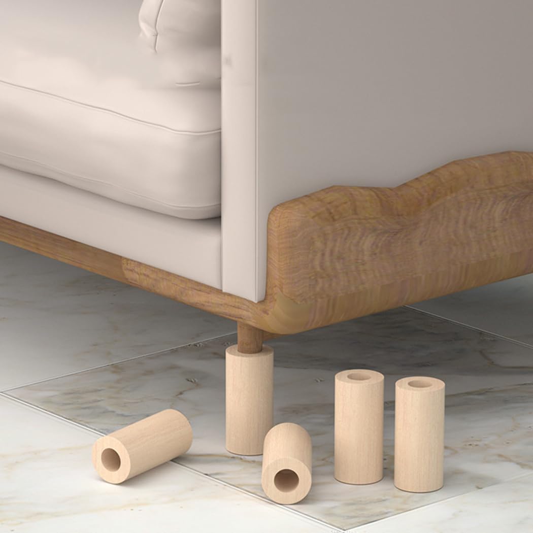 Rialzi per Letto da 4 Pezzi Rialzi per Mobili in Legno Massello Dispositivo Aumentato Gambe per Divani Resistenti Supporta Fino a 500 kg Piedini del Tavolo (Ø8cm-Increase Height 5cm)
