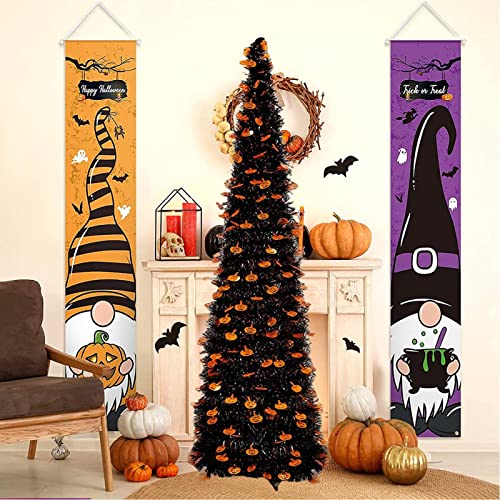 5 Ft Purple Lighted Artificial Halloween Christmas Tree With Timer-Diy 50 Led Ornament Battery Powered Pop Up Tinsel Halloween Christmas Tree With Pumpkin Sequin For Indoor Outdoor Home Party #TOP5