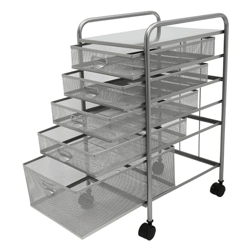 Lagerwagen Aktenwagen aus Metallgeflecht, multifunktionaler Allzweckwagen, rollender Aktenaufbewahrungswagen mit 5 Schubladen für den Einsatz im Büro oder zu Hause