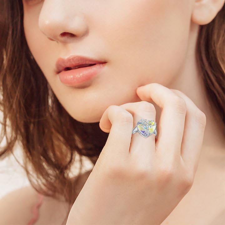 AOBOCO 925 Sterling Silver Tree of Life Heart Cremation Ring Holds Loved One's Ashes,Heart Urn Ring For Women, Austrian Crystal Decoration Memorial Keepsake Ring - Image 2