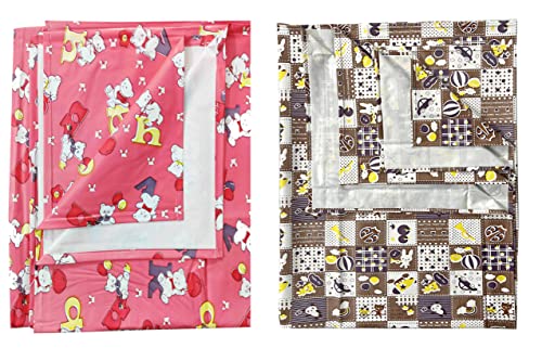 Image of EcoSoft Plastic Sheet,PVC Sheet for Kids,Rubber Sheet for Babies,Bed Wetting Protector(90 x 135 cm) (Alphabet Pink & Circus Brown)