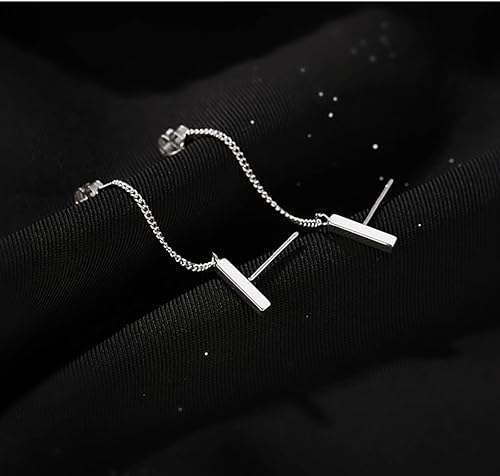 Vista 5 de Reffeer Solid 925 Sterling Silver Bar Chain Dangle Earrings Drops for Women Bar Drop Earrings Chain Studs