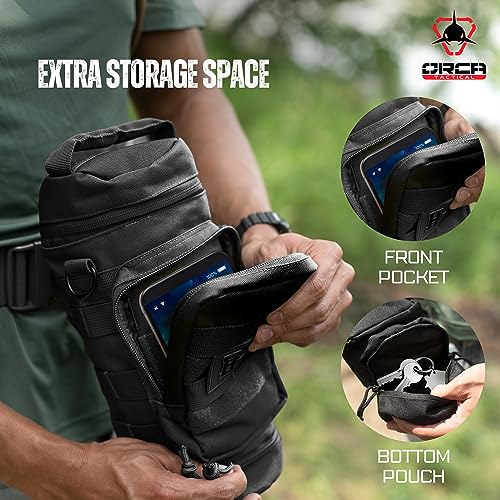 Orca Tactical Molle Water Bottle Pouch Molle Water Bottle Holder with Strap Water Bottle Carrier with Multiple Storage Options (Black) - Thumbnail 4