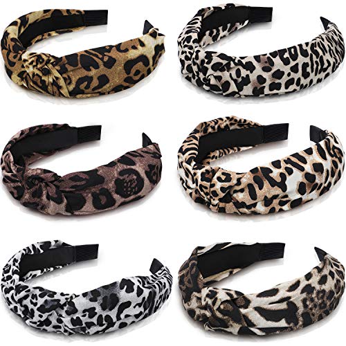 6 Pieces Leopard Headbands Wide Knot Dot Hairbands Turban Headbands Soft Satin Hair Accessories for Women Girls (Stylish Colors)